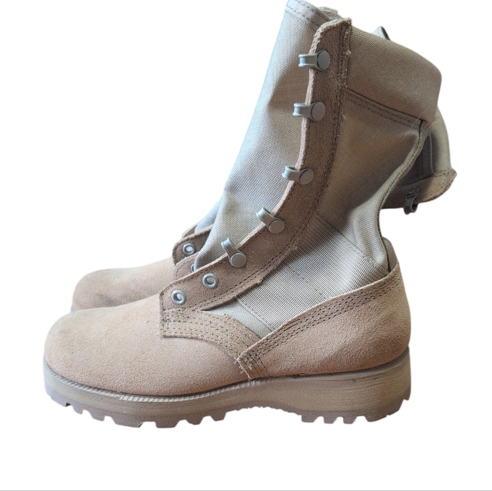 US Army Combat Boots Size 3.5 Brown Leather Vibram Sole Military Tactical EUC